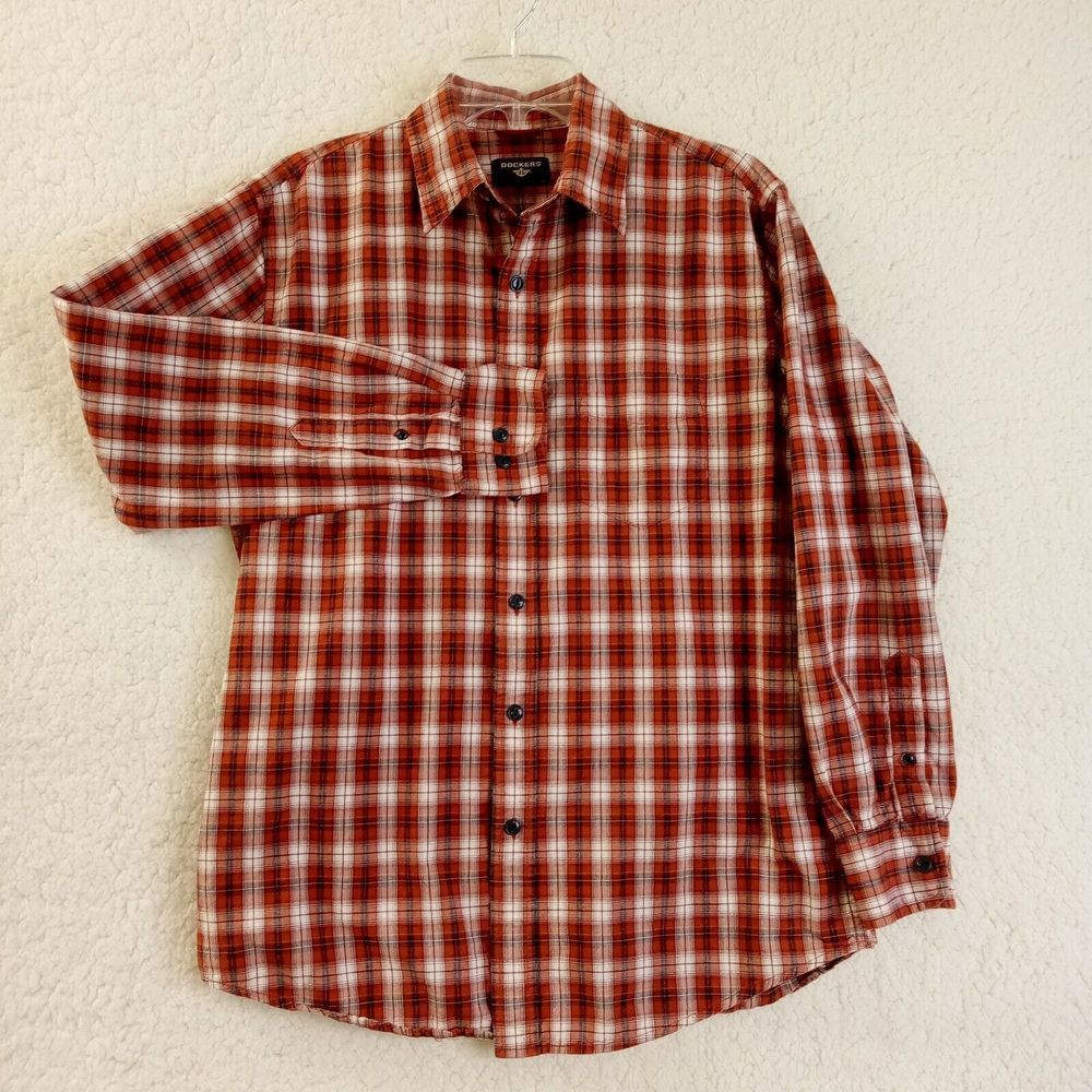 Dockers Shirt Mens Medium Casual Button Up Long Sleeve Orange